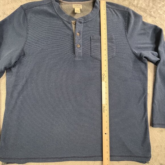 LL Bean Henley Shirt Mens XL Blue Long Sleeve Pocket Outdoors 500557 Polyester - Picture 5 of 12